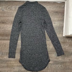Women’s Junior Ribbed Long Sleeved Mock Neck Charcoal Grey Mini Dress-Size Large